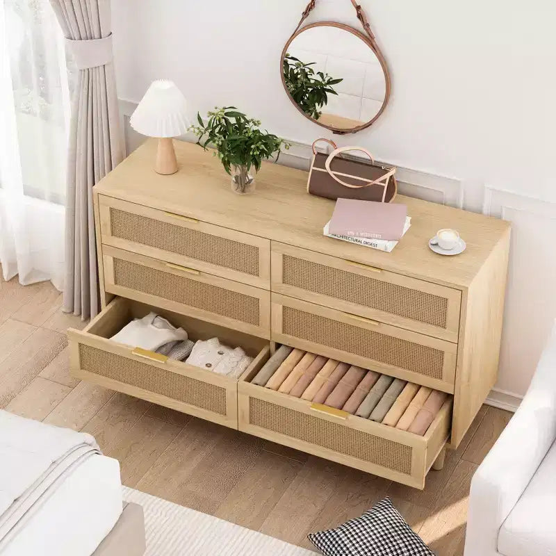 JVNOXK 51.186-Armoire de rangement en rotin à tiroirs avec glissières de tiroir blanches, pour chambre à coucher, salon, naturel