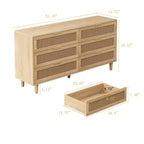 JVNOXK 51.186-Armoire de rangement en rotin à tiroirs avec glissières de tiroir blanches, pour chambre à coucher, salon, naturel