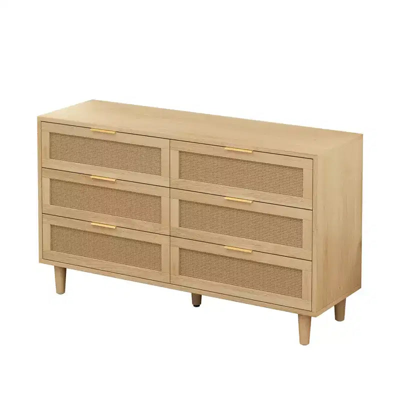 JVNOXK 51.186-Armoire de rangement en rotin à tiroirs avec glissières de tiroir blanches, pour chambre à coucher, salon, naturel