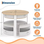 Ensemble table et chaises pour enfants, 5 pièces, table ronde en bois gigogne pour enfants, multi-activités, avec 4 tabourets de rangement et 4 tiroirs en tissu