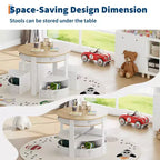 Ensemble table et chaises pour enfants, 5 pièces, table ronde en bois gigogne pour enfants, multi-activités, avec 4 tabourets de rangement et 4 tiroirs en tissu