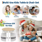 Ensemble table et chaises pour enfants, 5 pièces, table ronde en bois gigogne pour enfants, multi-activités, avec 4 tabourets de rangement et 4 tiroirs en tissu