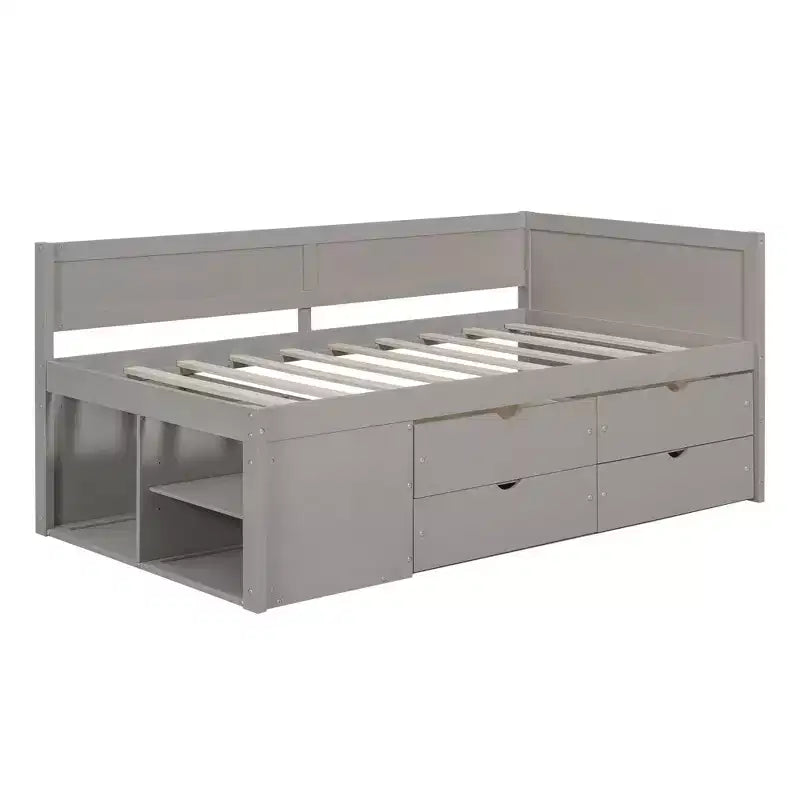 Lit de repos double en bois Luxystar avec 4 tiroirs et étagères