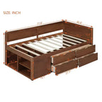 Lit de repos double en bois Luxystar avec 4 tiroirs et étagères
