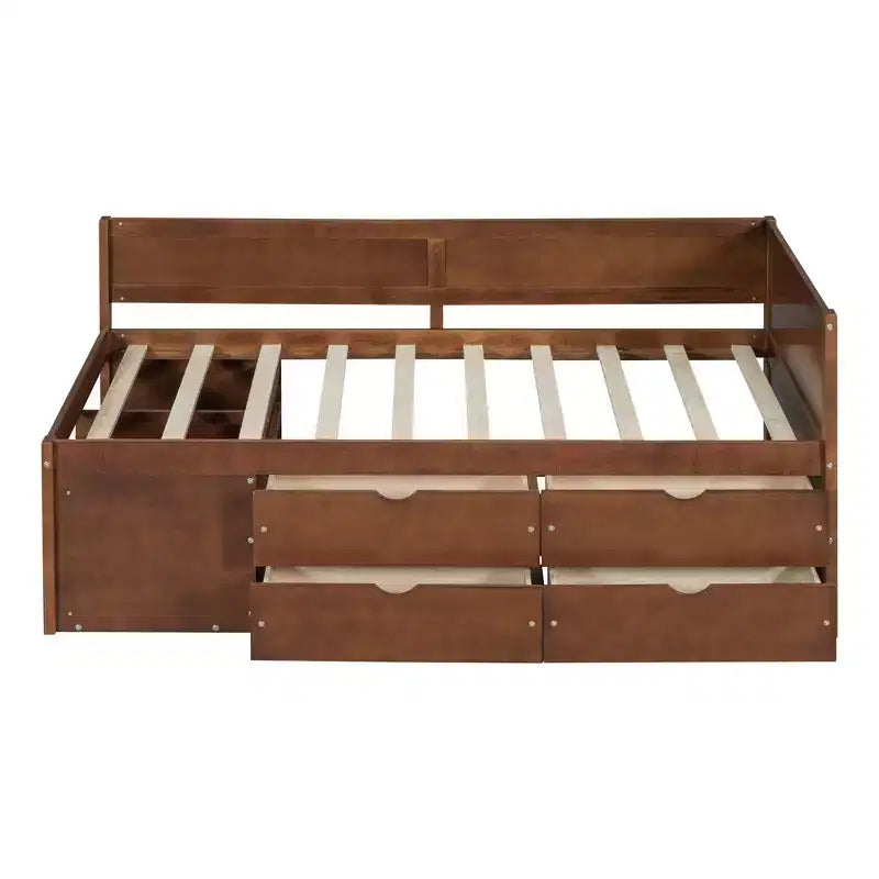 Lit de repos double en bois Luxystar avec 4 tiroirs et étagères