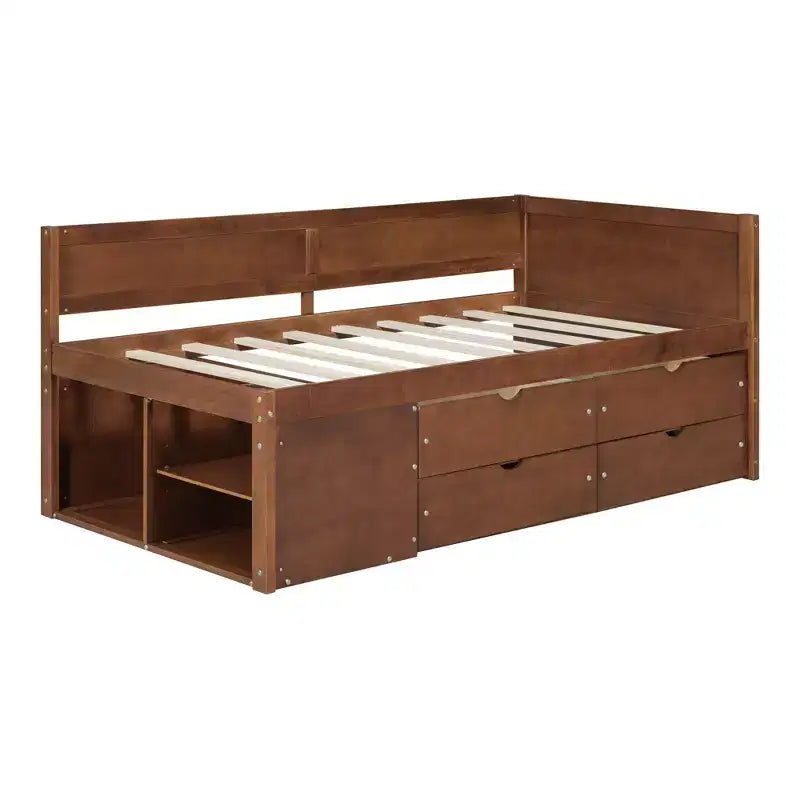 Lit de repos double en bois Luxystar avec 4 tiroirs et étagères