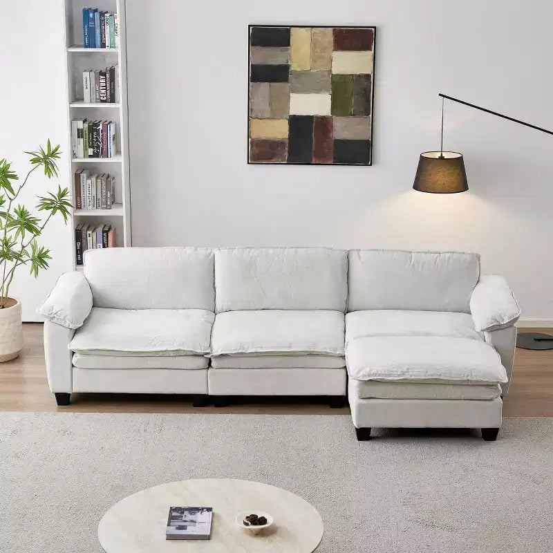 MAYEERTY Modern Luxury Sofa with Ottoman Soft Chenille Upholstered Sofa for Living Room Beige