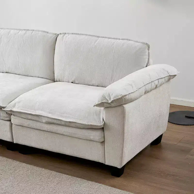 MAYEERTY Canapé de Luxe Moderne avec Ottoman, Canapé Rembourré en Tissu Chenille Doux pour Salon, Beige