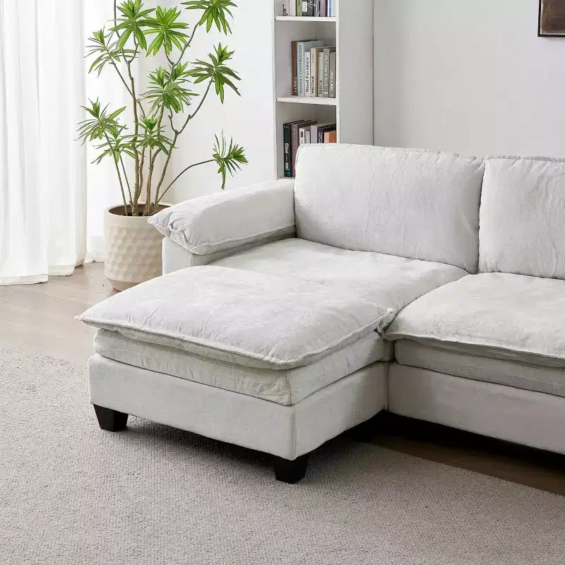 MAYEERTY Canapé de Luxe Moderne avec Ottoman, Canapé Rembourré en Tissu Chenille Doux pour Salon, Beige