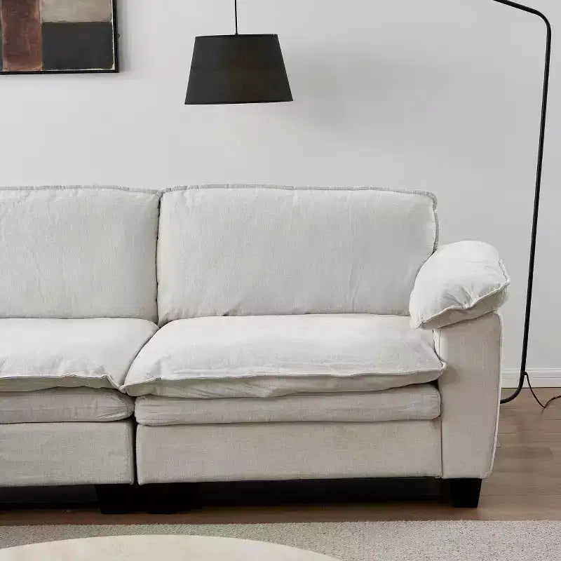 MAYEERTY Canapé de Luxe Moderne avec Ottoman, Canapé Rembourré en Tissu Chenille Doux pour Salon, Beige