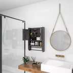 Meuble Mural de Salle de Bain sumyeg avec Portes, Étagère Réglable, Porte-Serviettes et Porte-Papier