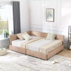 MAYEERTY Lit rembourré capitonné pleine grandeur avec dossier et accoudoirs pour chambre à coucher, salon, rose foncé