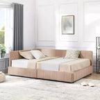 MAYEERTY Lit rembourré capitonné pleine grandeur avec dossier et accoudoirs pour chambre à coucher, salon, rose foncé