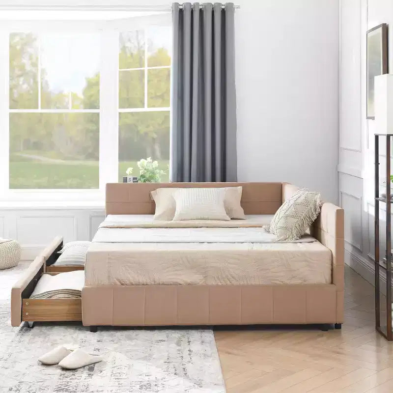 MAYEERTY Lit rembourré capitonné pleine grandeur avec dossier et accoudoirs pour chambre à coucher, salon, rose foncé