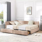 MAYEERTY Lit rembourré capitonné pleine grandeur avec dossier et accoudoirs pour chambre à coucher, salon, rose foncé