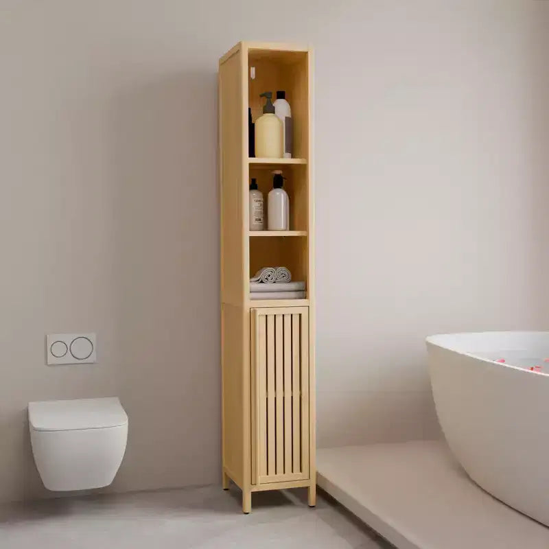 GDFStudio Xinyi Armoire de rangement haute de style rustique à 5 niveaux en bambou avec une porte, 65H