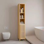 GDFStudio Xinyi Armoire de rangement haute de style rustique à 5 niveaux en bambou avec une porte, 65H