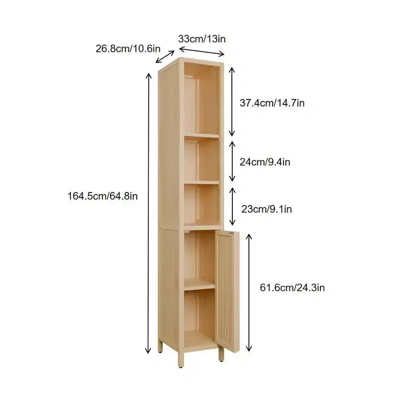GDFStudio Xinyi Armoire de rangement haute de style rustique à 5 niveaux en bambou avec une porte, 65H