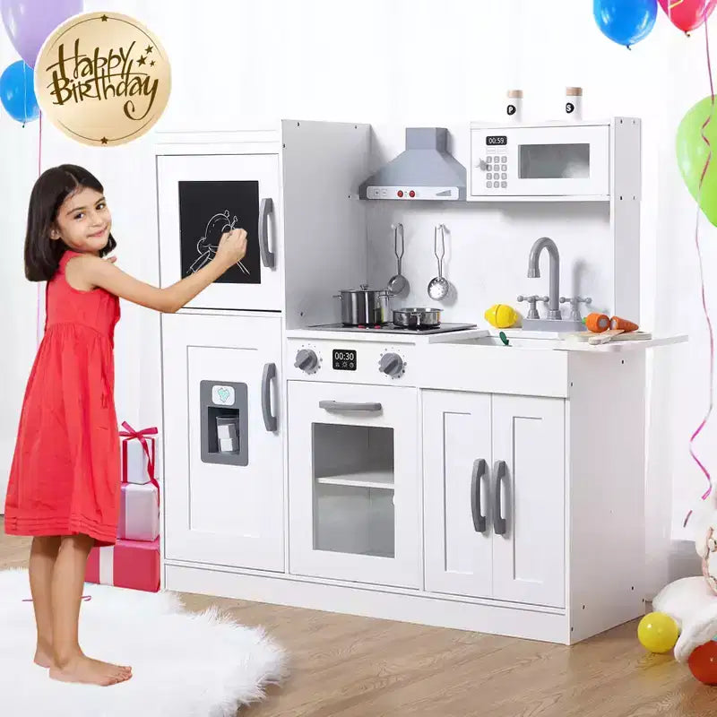 Cuisine Enfant en Bois, Dinette en Bois avec 20 Accessoires de Cuisine, Set de Cuisine en Bois Gris