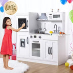 Cuisine Enfant en Bois, Dinette en Bois avec 20 Accessoires de Cuisine, Set de Cuisine en Bois Gris