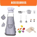 Cuisine Enfant en Bois, Dinette en Bois avec 20 Accessoires de Cuisine, Set de Cuisine en Bois Gris