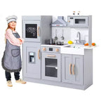 Kids Kitchen Playset, Wooden Chef Pretend Play Set with 20 PCS Cookware Accessories, Wooden Cookware Pretend Gray