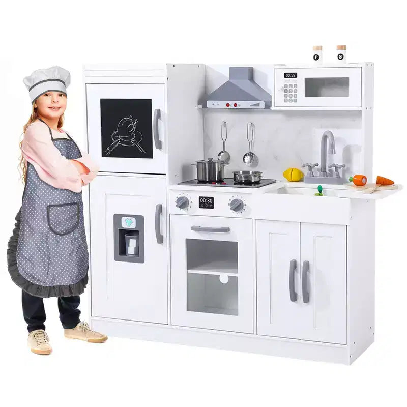 Cuisine Enfant en Bois, Dinette en Bois avec 20 Accessoires de Cuisine, Set de Cuisine en Bois Gris