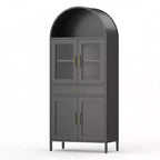 GustoWave Black Arched Cabinet with Glass Doors - Metal Pantry Storage with Drawer & Adjustable Shelves
