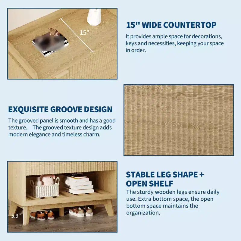 Meuble de rangement pour chaussures, Armoire à chaussures haute et étroite de 48 cm avec façades cannelées, étagère inférieure ouverte, 2 tiroirs basculants, étagères réglables, profil incurvé