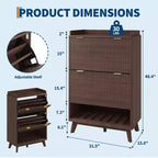 Meuble de rangement pour chaussures, Armoire à chaussures haute et étroite de 48 cm avec façades cannelées, étagère inférieure ouverte, 2 tiroirs basculants, étagères réglables, profil incurvé