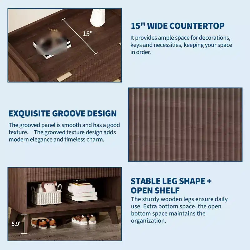 Meuble de rangement pour chaussures, Armoire à chaussures haute et étroite de 48 cm avec façades cannelées, étagère inférieure ouverte, 2 tiroirs basculants, étagères réglables, profil incurvé