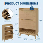 Meuble de rangement pour chaussures, Armoire à chaussures haute et étroite de 48 cm avec façades cannelées, étagère inférieure ouverte, 2 tiroirs basculants, étagères réglables, profil incurvé