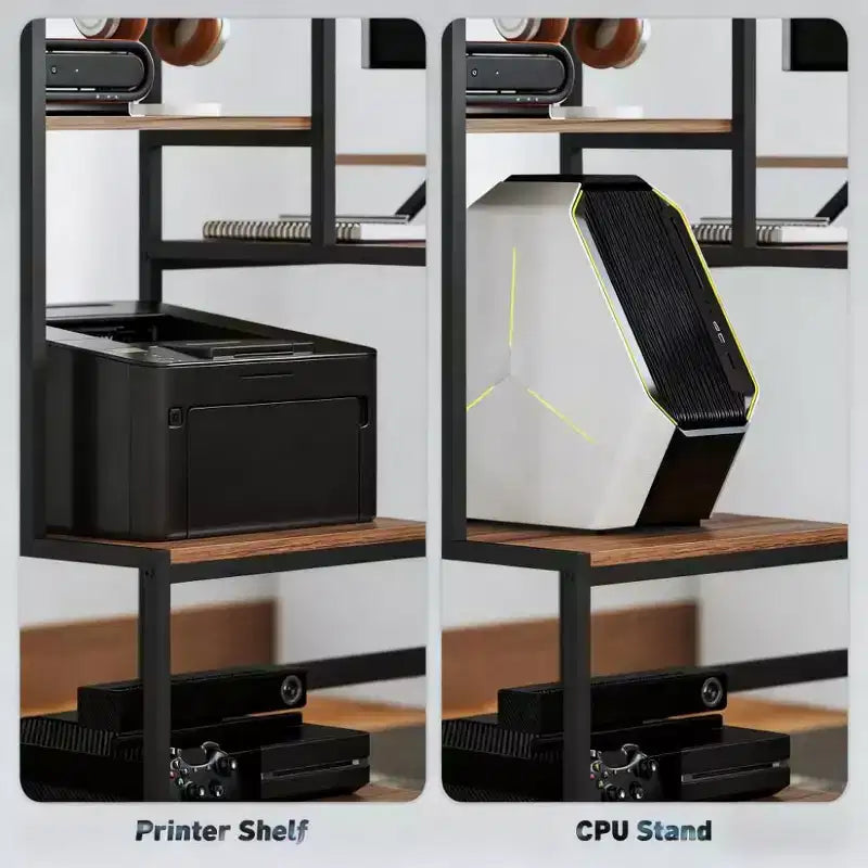 TUYOHW Bureau d'ordinateur, Bureau d'ordinateur de maison avec support CPU, étagère réversible à 4 niveaux, support d'écran, bureau d'écriture pour bureau à domicile, étude, petits espaces