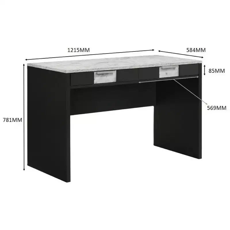TUYOHW Bureau informatique moderne en bois de 122 cm, bureau d'écriture avec deux tiroirs, bureau de rangement pour le bureau à domicile, le bureau ou la chambre à coucher