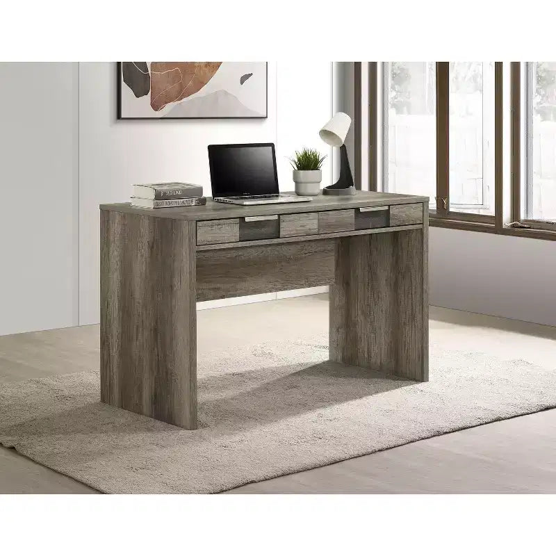 TUYOHW Bureau informatique moderne en bois de 122 cm, bureau d'écriture avec deux tiroirs, bureau de rangement pour le bureau à domicile, le bureau ou la chambre à coucher