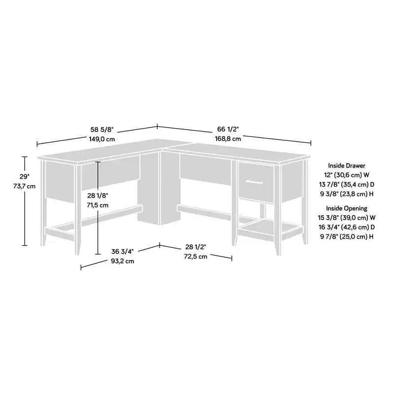 TUYOHW 58.66 Bureau d'angle en L, Bureau d'ordinateur avec tiroir de classement, étagère inférieure, passe-câbles, bureau pour bureau à domicile, étude, chambre à coucher