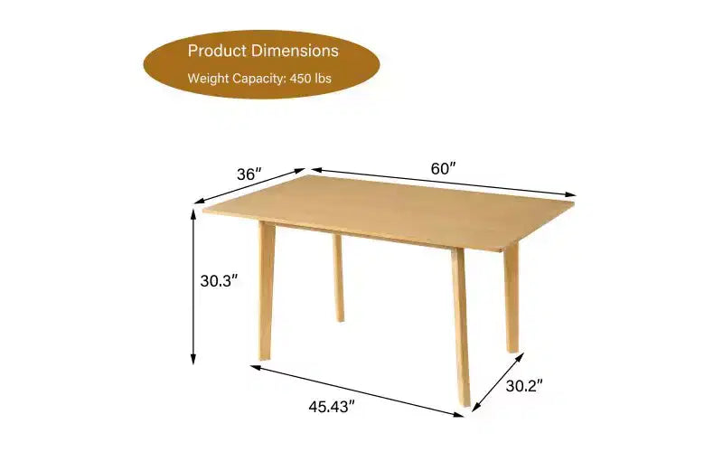 TUYOHW 60 Table de cuisine rectangulaire pour 4, table à manger minimaliste avec cadre en bois massif, table polyvalente pour salle à manger, salon, capacité de 204 kg