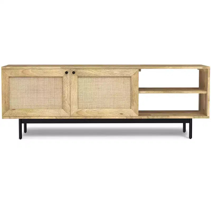 Meuble TV Sterling de 54 po de large en bois massif de style transitionnel, de couleur noire, pour téléviseurs de 60 po maximum
