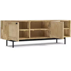 Meuble TV Sterling de 54 po de large en bois massif de style transitionnel, de couleur noire, pour téléviseurs de 60 po maximum