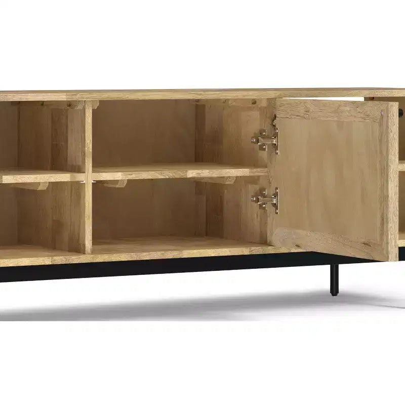 Meuble TV Sterling de 54 po de large en bois massif de style transitionnel, de couleur noire, pour téléviseurs de 60 po maximum