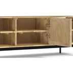 Meuble TV Sterling de 54 po de large en bois massif de style transitionnel, de couleur noire, pour téléviseurs de 60 po maximum
