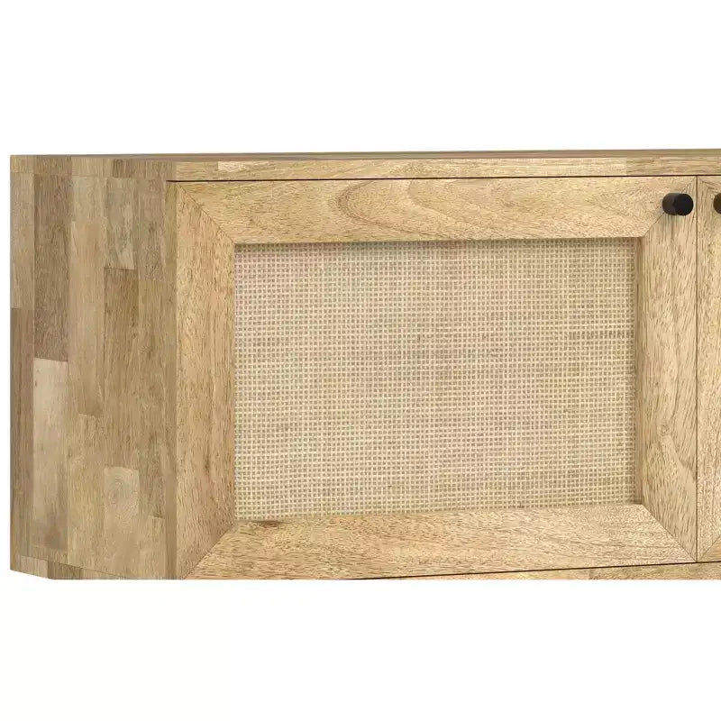 Meuble TV Sterling de 54 po de large en bois massif de style transitionnel, de couleur noire, pour téléviseurs de 60 po maximum
