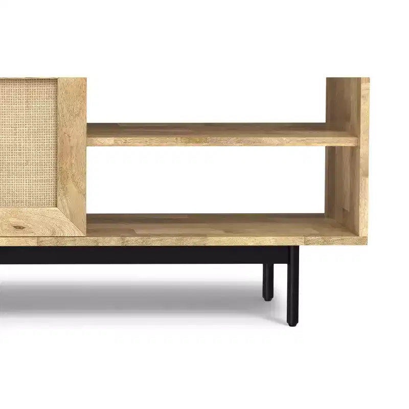 Meuble TV Sterling de 54 po de large en bois massif de style transitionnel, de couleur noire, pour téléviseurs de 60 po maximum