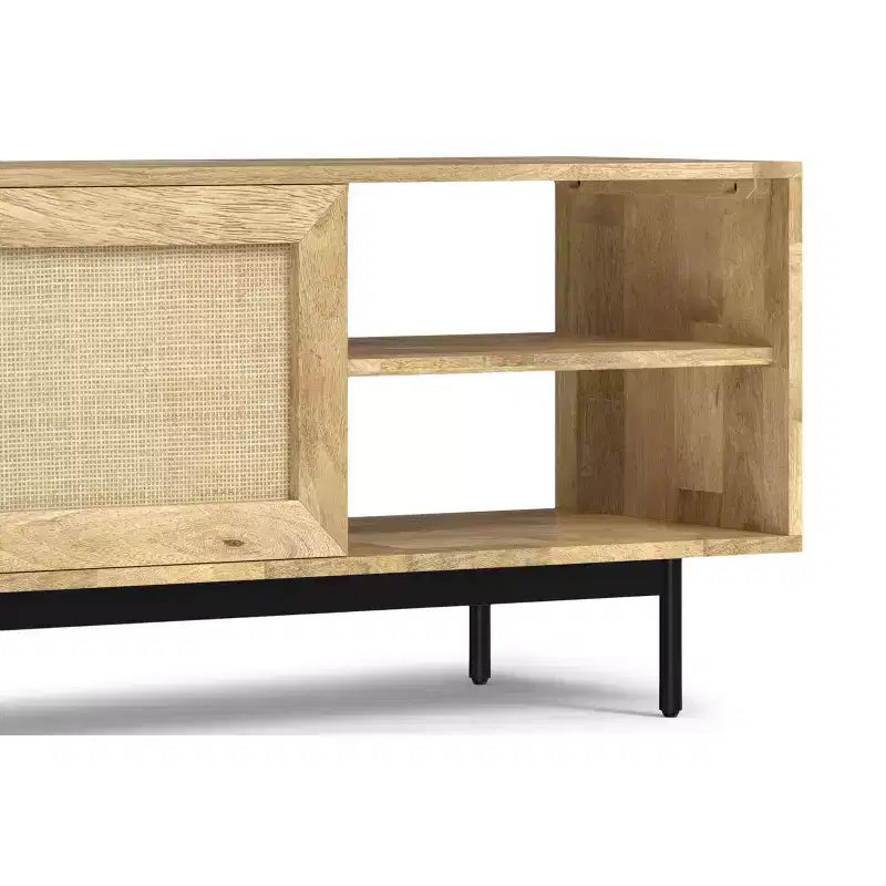 Meuble TV Sterling de 54 po de large en bois massif de style transitionnel, de couleur noire, pour téléviseurs de 60 po maximum