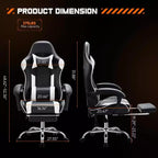 Chaise de jeu ergonomique TUYOHW avec repose-pieds, fauteuil inclinable en cuir PU avec appuie-tête et accoudoir fixe, chaise d'ordinateur pour le bureau et l'étude