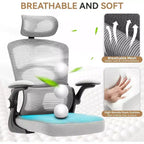 Chaise de bureau ergonomique COZONY – Chaise de bureau à roulettes en maille, chaise de jeu d'ordinateur à dossier haut avec appuie-tête réglable pour la maison, le bureau, gris