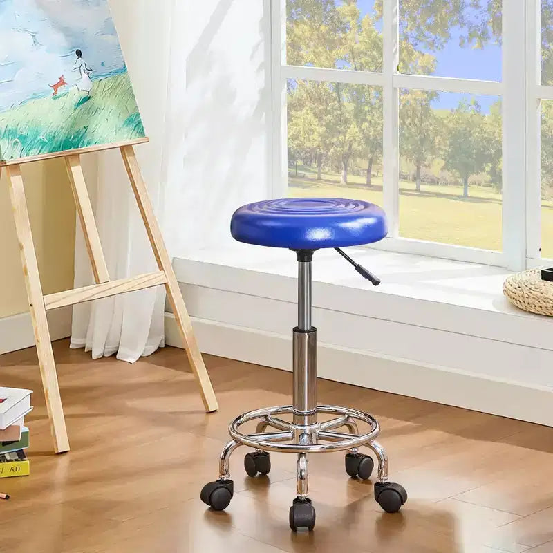 Chaise de bureau VECELO en similicuir, réglable en hauteur, pivotante et roulante, ergonomique avec repose-pieds et roulettes, noir/blanc/bleu