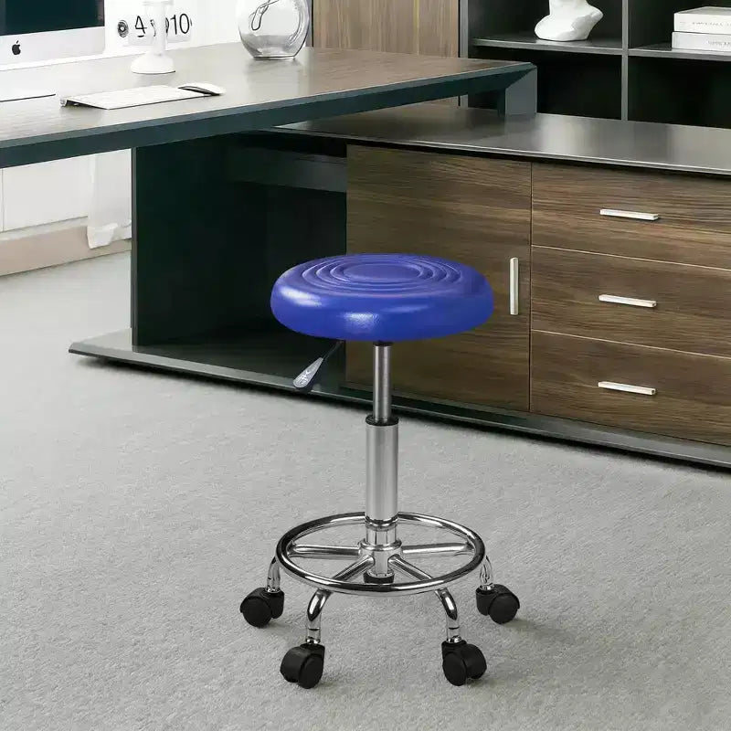 Chaise de bureau VECELO en similicuir, réglable en hauteur, pivotante et roulante, ergonomique avec repose-pieds et roulettes, noir/blanc/bleu