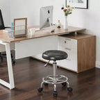 Chaise de bureau VECELO en similicuir, réglable en hauteur, pivotante et roulante, ergonomique avec repose-pieds et roulettes, noir/blanc/bleu