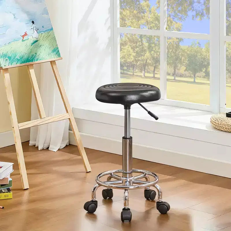 Chaise de bureau VECELO en similicuir, réglable en hauteur, pivotante et roulante, ergonomique avec repose-pieds et roulettes, noir/blanc/bleu